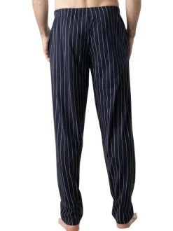 Pyjama long en coton marine à motifs pourvu d'une coupe droite