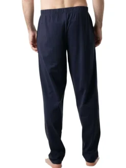 Pyjama long en coton marine à motifs pourvu d'une coupe droite et d'un col v