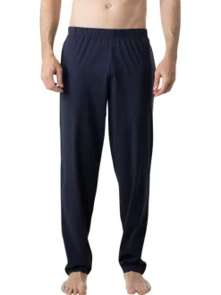 Pyjama long en coton marine à motifs pourvu d'une coupe droite et d'un col v