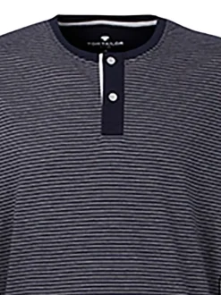 Pyjama Long en coton marine rayé avec une coupe droite et un col tunisien