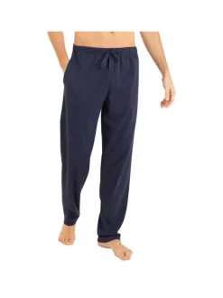 Pyjama long en coton marine rayé avec une coupe droite et un col tunisien