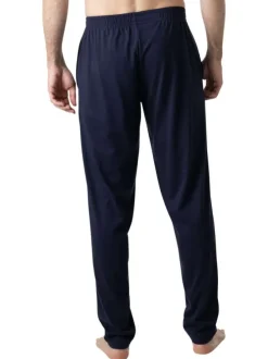 Pyjama long en coton marine à rayures pourvu d'une coupe droite et d'un col v