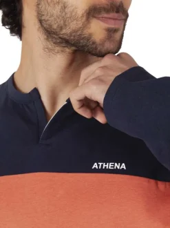 Pyjama long en coton marine uni pourvu d'une coupe droite et d'un col tunisien