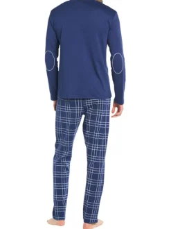 Pyjama Long en coton marine vichy avec une coupe régular et un col v