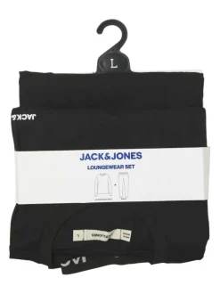 Pyjama Long en coton noir uni avec une coupe fermée et un col rond