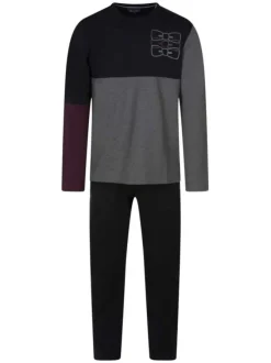 Pyjama long en coton nuit imprimé avec une coupe droite et un col rond