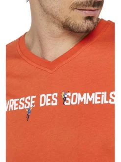 Pyjama long en coton orange avec une coupe droite et un col V