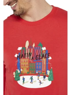 Pyjama long en coton rouge avec une coupe droite et un col V