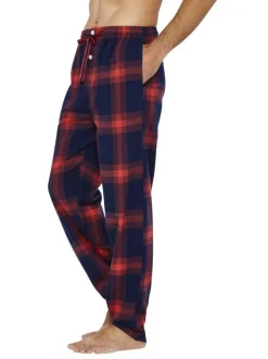 Pyjama long en coton rouge et marine à carreaux avec une coupe droite