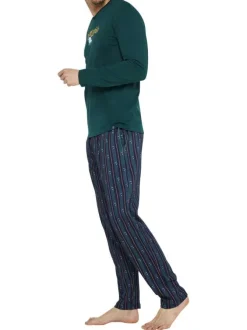 Pyjama long en coton sapin avec une coupe droite et un col V