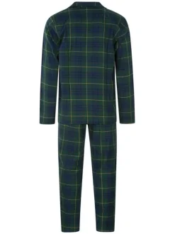 Pyjama long en coton sapin à tartan avec une coupe droite et un col français