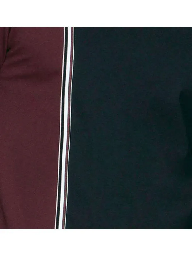 Pyjama long en coton à tee-shirt bicolore à coupe droite, col V et taille élastiquée à imprimé logo