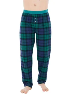 Pyjama Long en coton vert vichy coupe régular avec un col rond et un flocage voiture et sapin