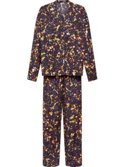 Pyjama Long marine avec imprimé, une coupe fermée et un col v