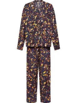 Pyjama Long marine avec imprimé, une coupe fermée et un col v