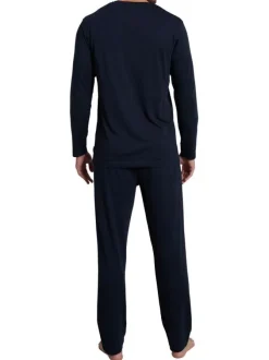 Pyjama long marine imprimé avec une coupe droite et un col rond