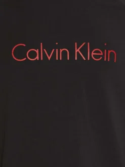 Pyjama long rouge et noir en coton à carreaux et gros logo