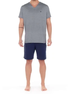 Pyjama Ramatuelle marine en coton fantaisie coupe régular col v