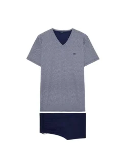Pyjama Ramatuelle marine en coton fantaisie coupe régular col v