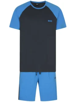Pyjama short bleu bicolore avec deux poches latérales plaquées