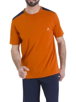 Pyjama short en coton bleu marine et orange pourvu de manches courtes