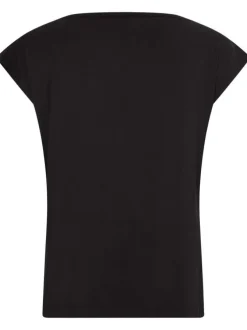 Pyjama Tee-Shirt De Nuit noir uni coupe droite avec un col rond et des manches courtes