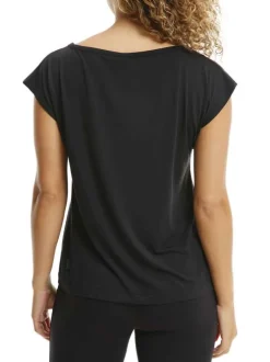 Pyjama Tee-Shirt De Nuit noir uni coupe droite avec un col rond et des manches courtes