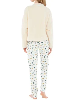 Pyjama Ten.Interieur en coton écru imprimé coupe régular avec un col rond et un haut polaire avec inscriptions