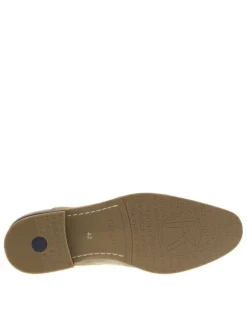 Richelieu en cuir camel à empiècements aspect denim et à talon décroché bas