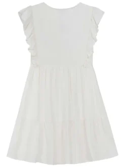 Robe courte blanche unie avec une coupe droite un col v et des manches courtes