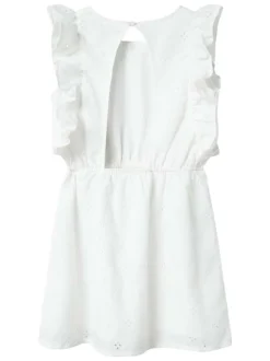 Robe courte blanche unie en dentelle ajourée à coupe ajustée sans manches