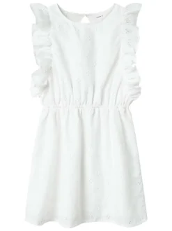 Robe courte blanche unie en dentelle ajourée à coupe ajustée sans manches