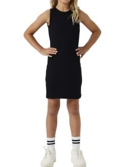 Robe courte en coton biologique noire côtelée à coupe près du corps sans manches