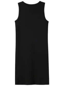 Robe courte en coton biologique noire côtelée à coupe près du corps sans manches