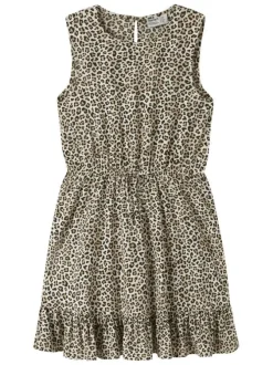 Robe courte en coton biologique animalier uni pourvu d'une taille élastiquée
