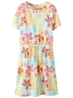 Robe courte en coton biologique multicolore à motifs pourvue d'une coupe évasée