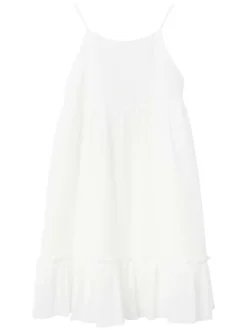 Robe courte en coton blanche unie avec une coupe droite fluide à bretelles