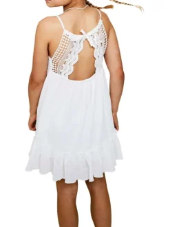 Robe courte en coton blanche unie avec une coupe droite fluide à bretelles