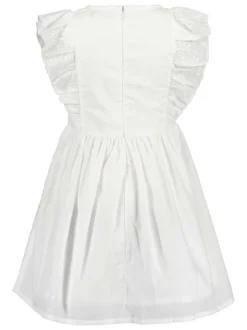 Robe courte en coton blanche unie avec une coupe droite et un col rond