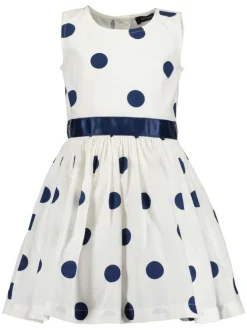 Robe courte en coton blanche à pois avec une coupe droite et un col rond