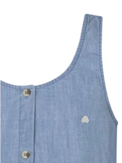 Robe courte en coton bleu clair denim à motifs avec une coupe droite