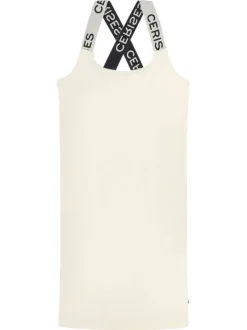 Robe courte en coton écrue unie avec une coupe moulante et des bretelles