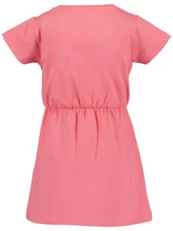 Robe courte en coton fuchsia unie coupe ajustée un col rond et 2 flamants roses