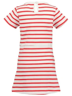 Robe courte en coton mélangé avec des rayures rouges et une fleur en glitter