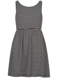 Robe courte en coton noire rayée avec des bretelles et une coupe droite
