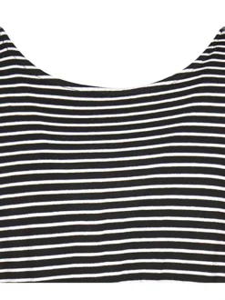 Robe courte en coton noire rayée avec des bretelles et une coupe droite