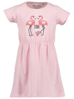 Robe courte en coton rose unie coupe ajustée avec col rond et taille élastiquée