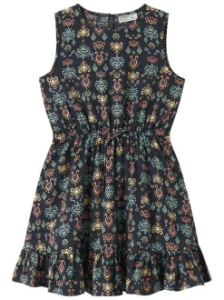Robe courte marine à motifs sans manche pourvue d'une taille élastiquée