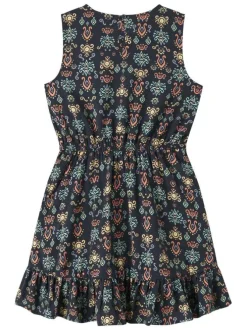 Robe courte marine à motifs sans manche pourvue d'une taille élastiquée