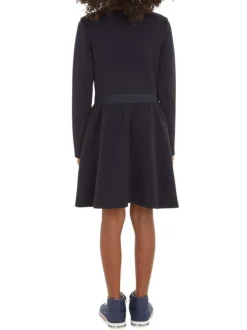 Robe courte marine avec coupe patineuse un col rond et à manches longues